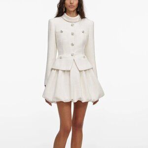 Self-Portrait Cream Boucle Collared Mini Dress